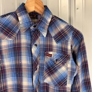 Wrangler Pearl Snap Youth Sz 10 1960s Made in USA Button Up Shirt